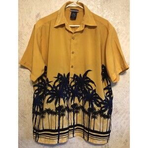 Extreme Gear Shirt Men M Medium Yellow Hawaiian Sunset Palm Trees Floral Surf